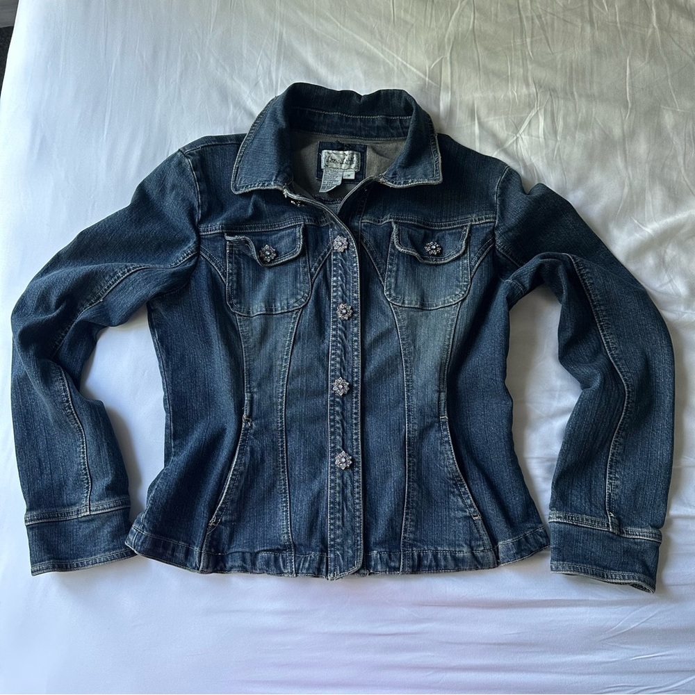 Y2K Vintage Denim Jacket with Rhinestone Buttons